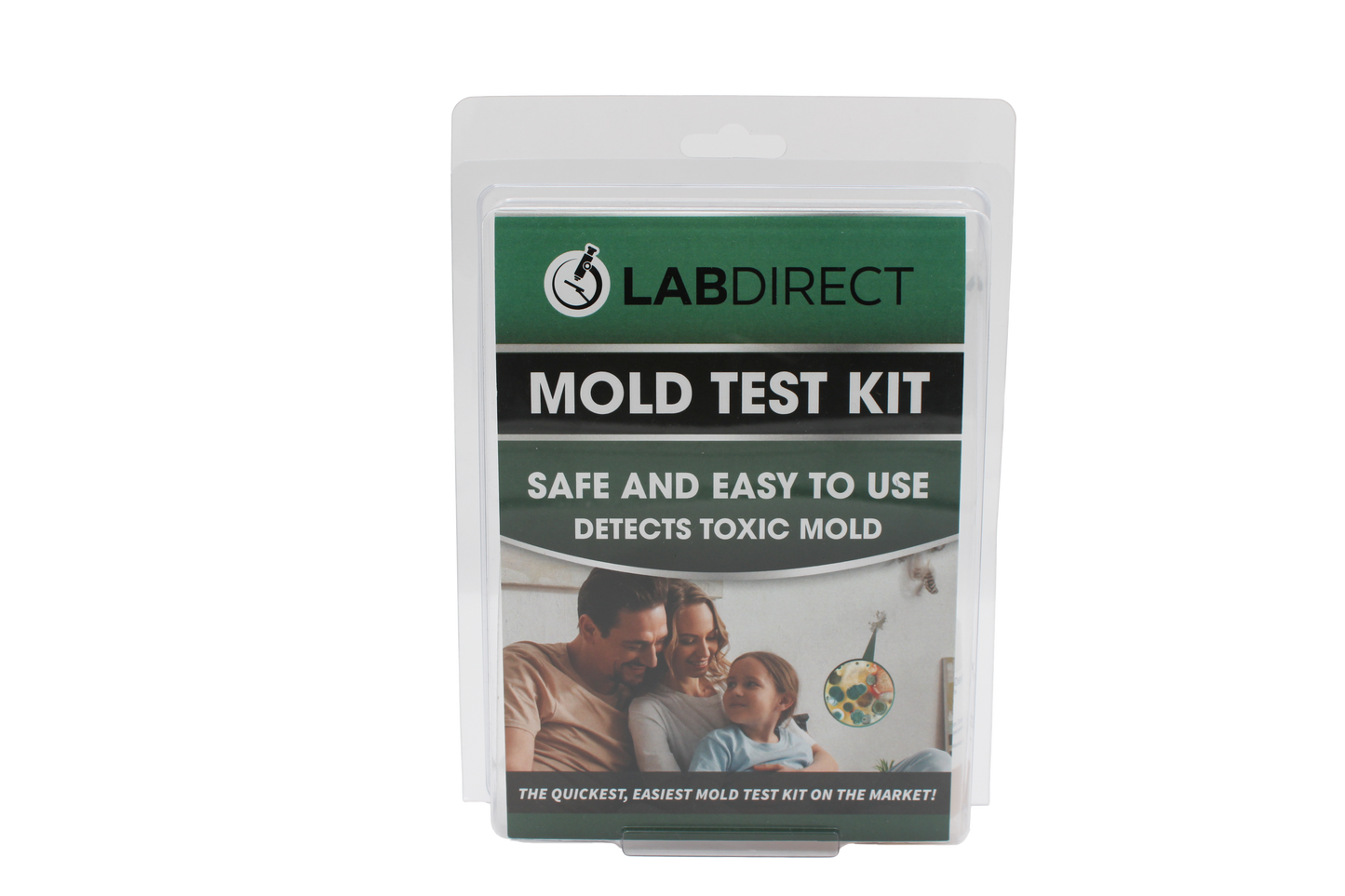 The LabDirect Mold Test Kit is easy to use and comes with clear instructions featuring four comprehensive testing methods in one convenient package. Click or tap on the image for product details. A $35 Lab Analysis fee per test is required.
