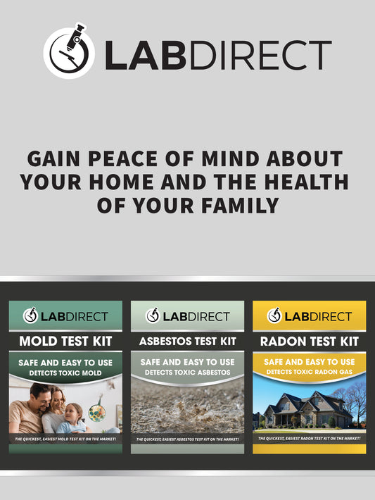 The LabDirect Asbestos Test Kit include everything you need to collect and submit sample materials that may contain asbestos with clear instructions to be sure you are safe. Click or tap on the image for product details. Lab analysis fee is included.